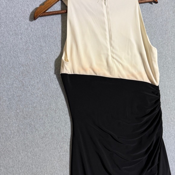 Lauren Ralph Lauren Evening Dress 10 Cream Black Embellished Ruched Sheath - Picture 11 of 13